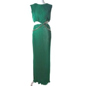 12th Tribe Vittoria Emerald Green Maxi Dress Size XL Accordian Pleats Chain‎ NWT